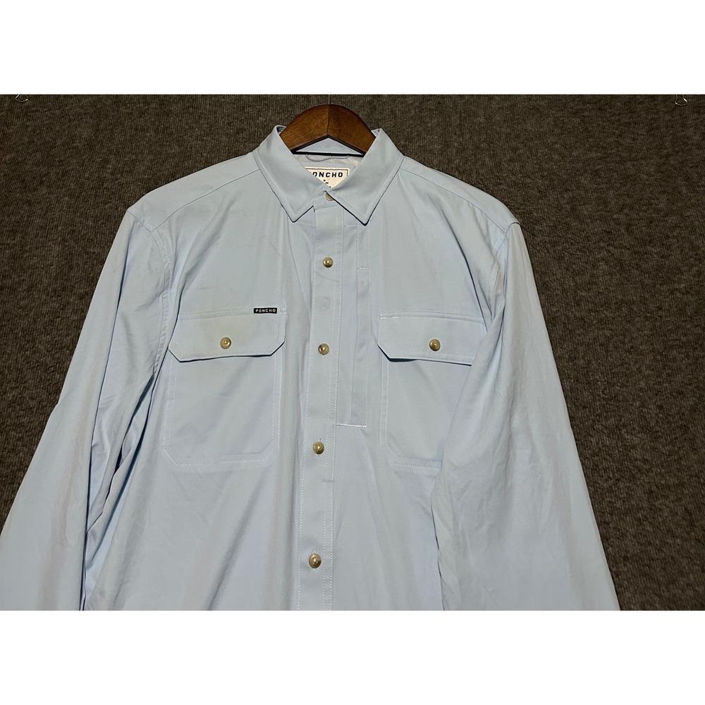 Poncho slim fit magnetic pockets fishing shirt performance blue medium read